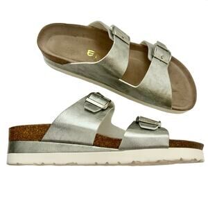 Ethem Genuins Silver Metallic Sandals Slides Made in Spain | EU 41 (US L10 / M8)